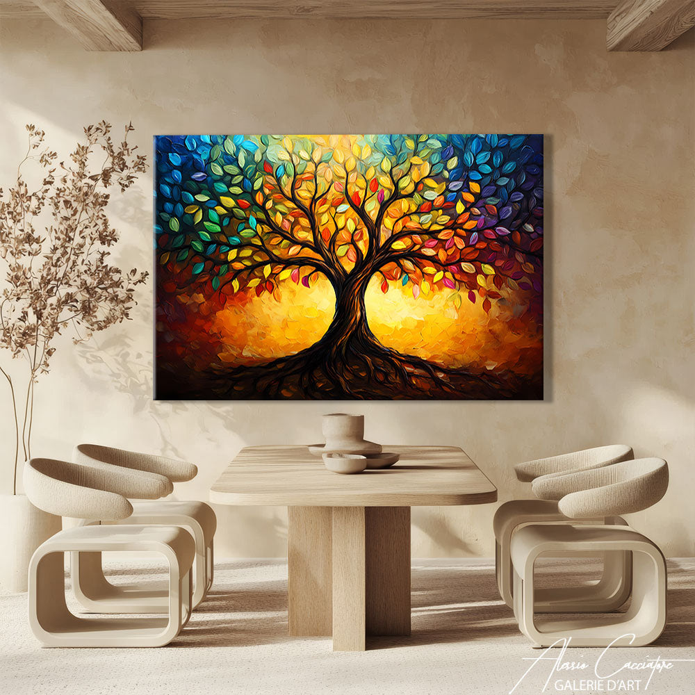 tableau coloré peinture arbre