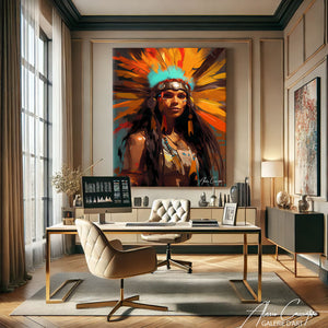 Tableau Femme Indienne Plume