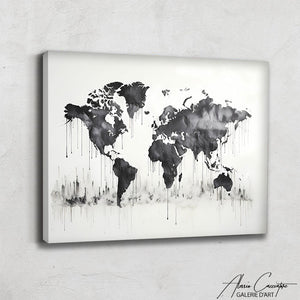 Tableau Carte du Monde Noir et Blanc