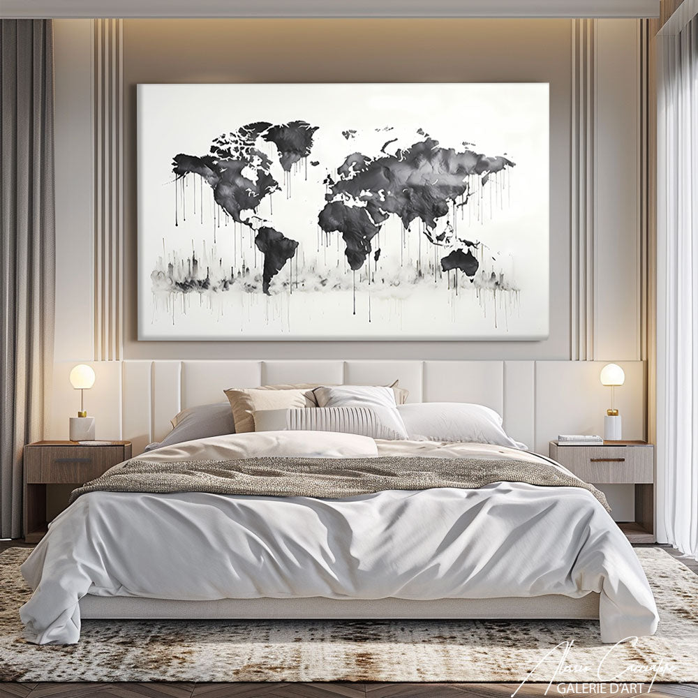 Tableau Carte du Monde Noir et Blanc
