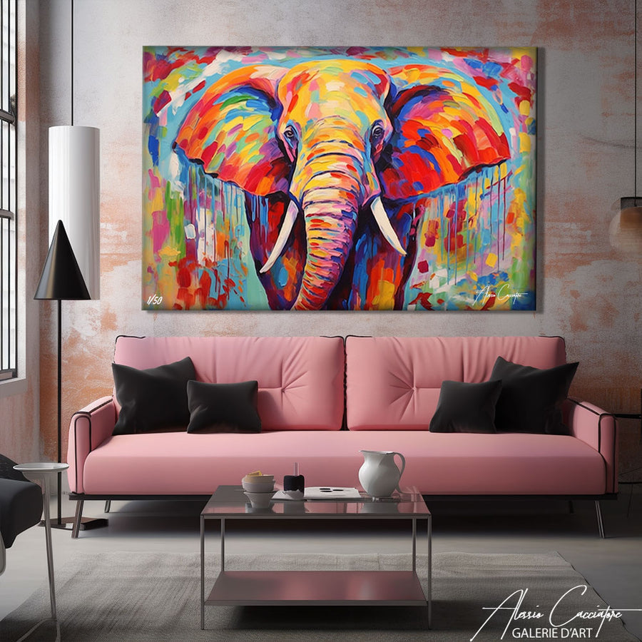 tableau éléphant peinture – mise en situation