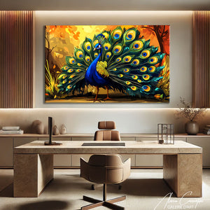 Peinture paon sur toile