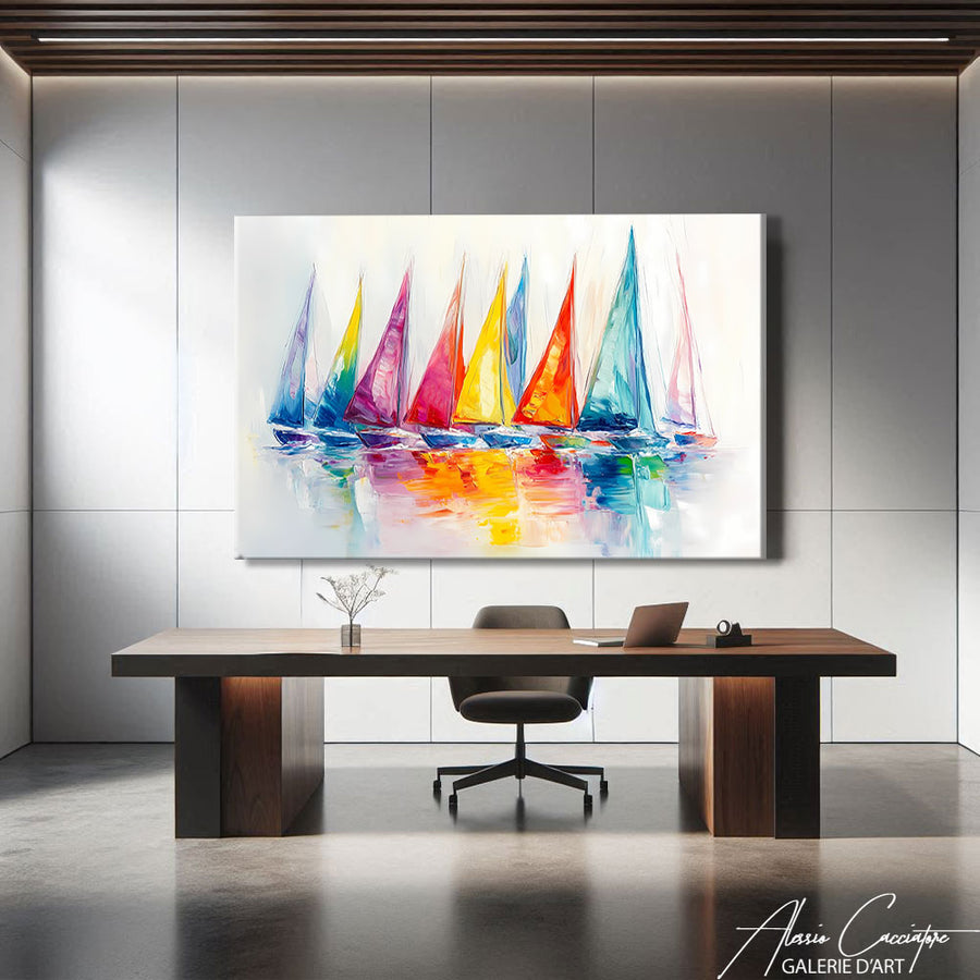Tableau Voiliers Abstrait – mise en situation