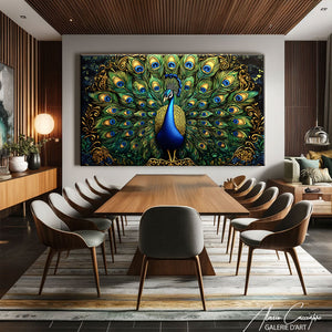 Peinture paon sur toile