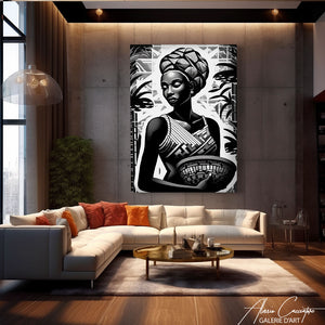tableau femme africaine noir et blanc