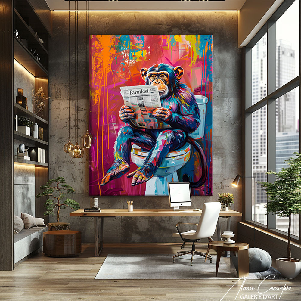 tableau singe toilette