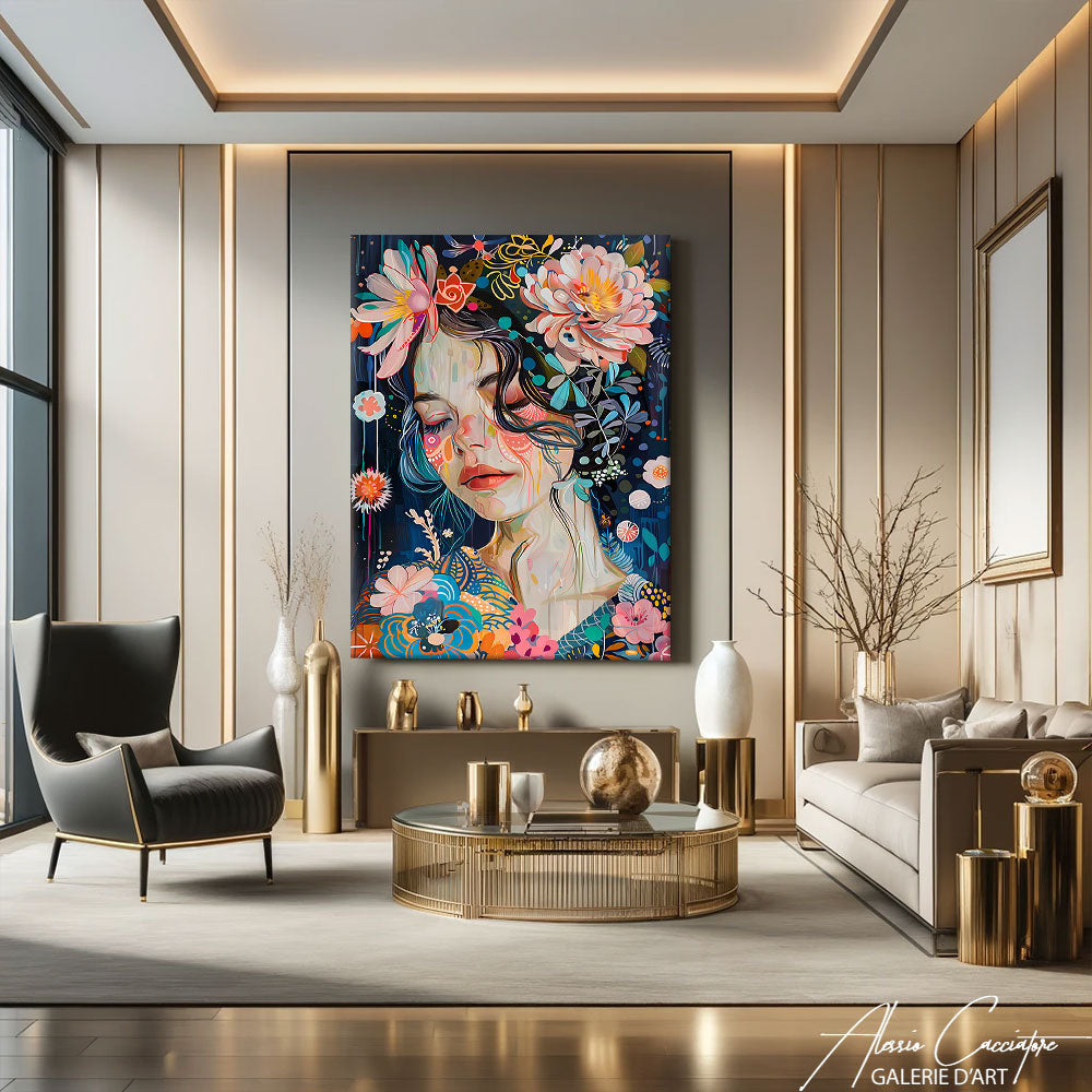 Tableau Femme avec Fleur