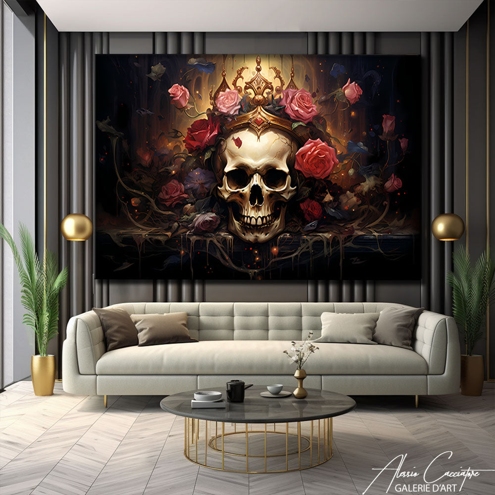 tableau tête de mort couronne