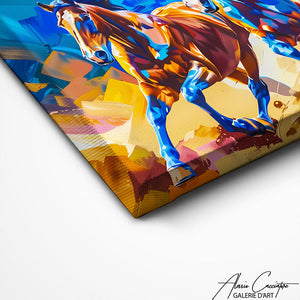 TABLEAU TRIPTYQUE CHEVAUX AU GALOP Alessio Cacciatore