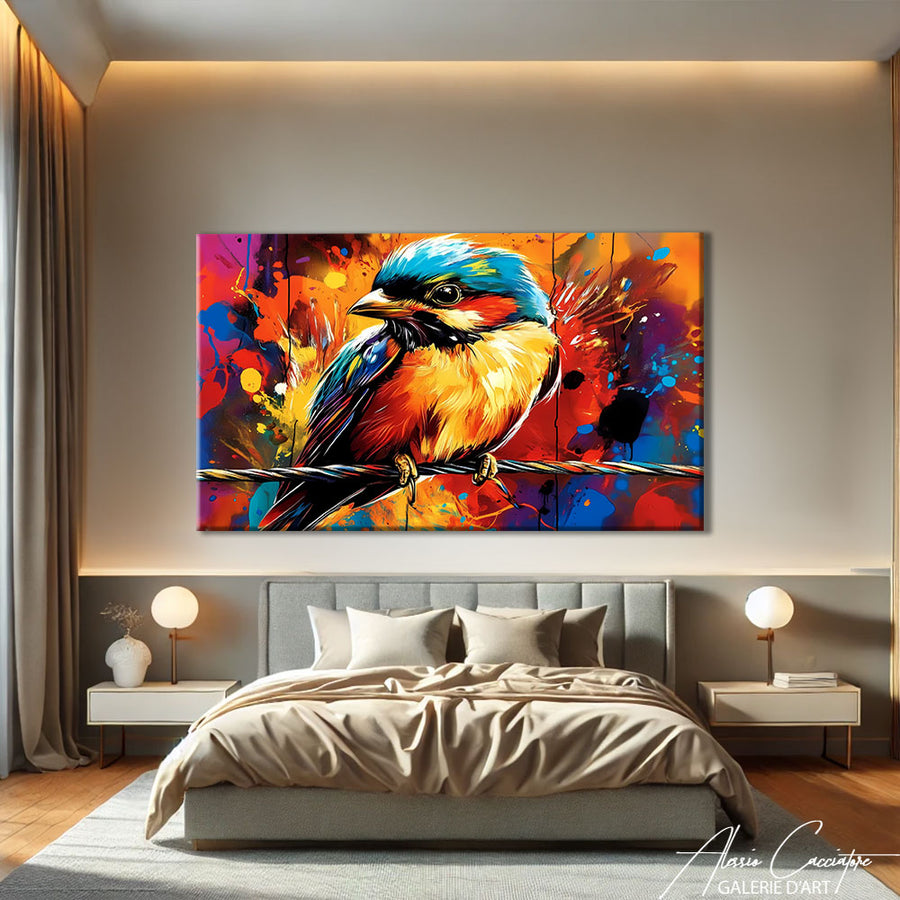 Peinture Oiseau Bleu – mise en situation