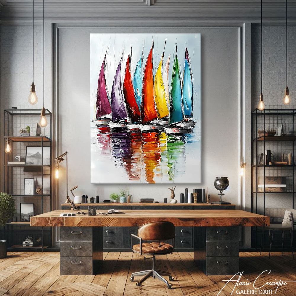 TABLEAU VOILIERS EN MER COLORÉ