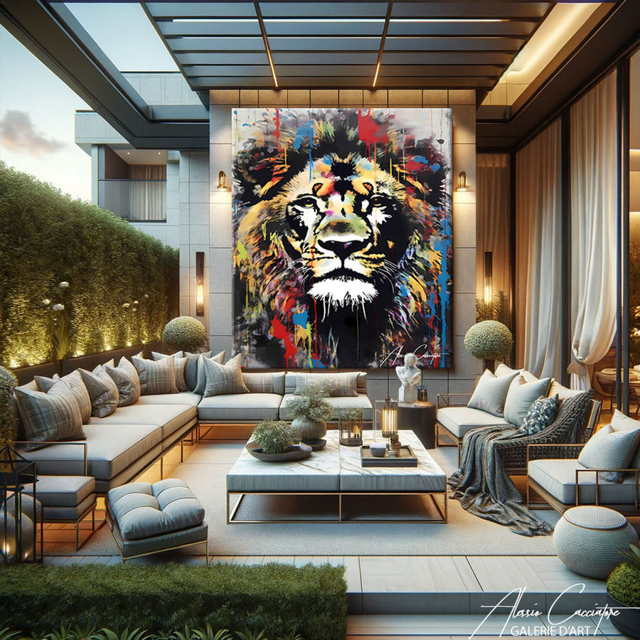 tableau lion pop art – mise en situation