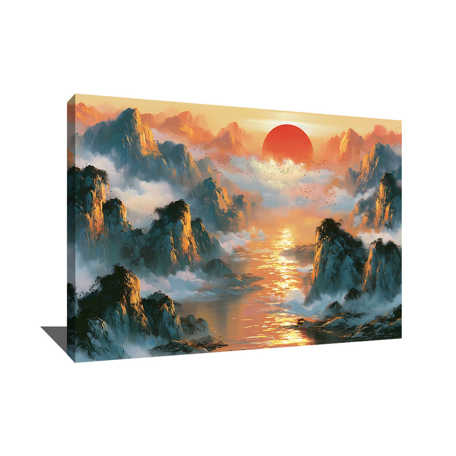 TABLEAU JAPANDI SOLEIL ROUGE