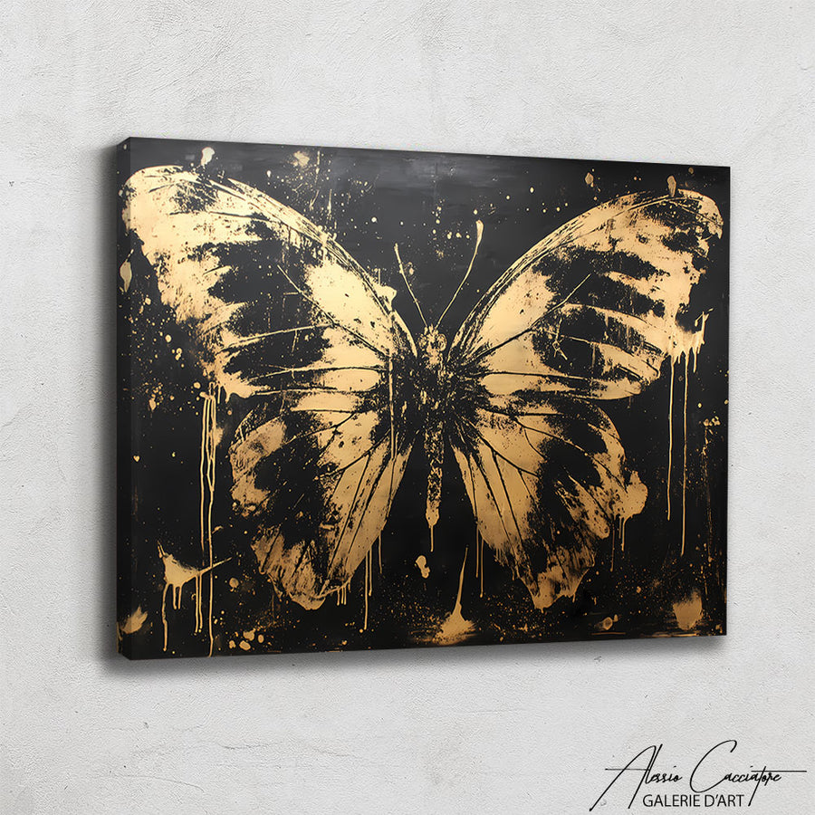 Tableau Abstrait Noir et Or – mise en situation