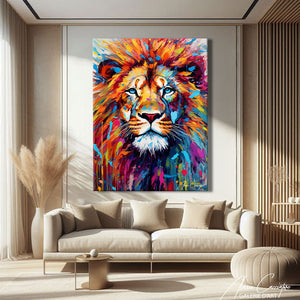 TABLEAU LION YEUX BLEUS