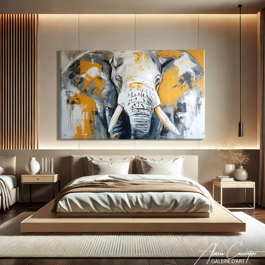 Tableau Abstrait Orange et Gris – mise en situation
