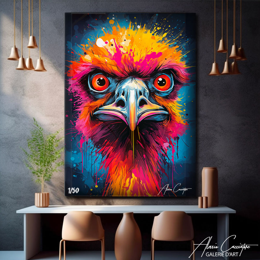 tableau autruche pop art – mise en situation