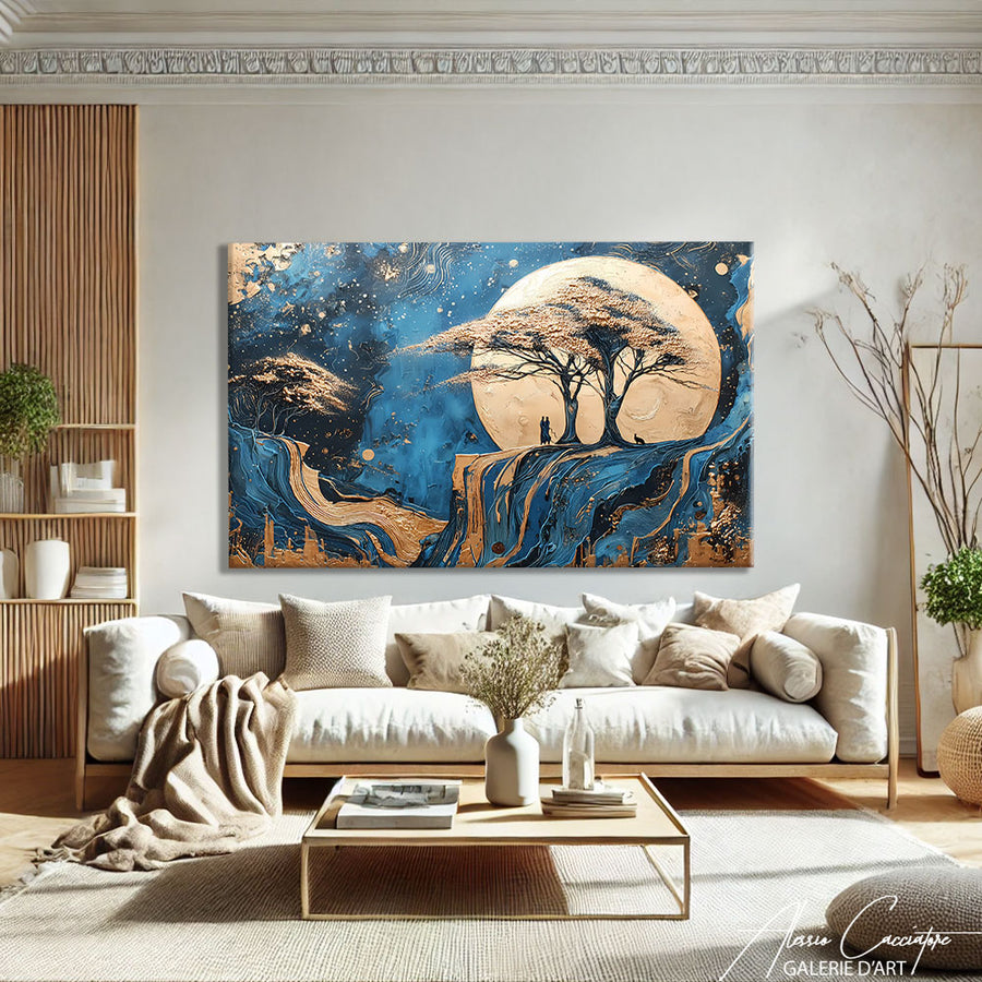 Tableau Abstrait Bleu et Or – mise en situation