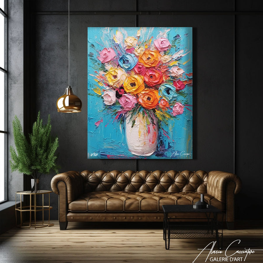 tableau bouquet de pivoines – mise en situation