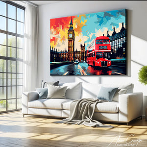 tableau de londres avec bus rouge