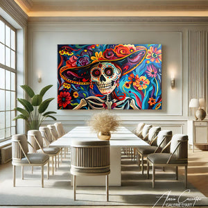 Tableau Tête de Mort Fleurs