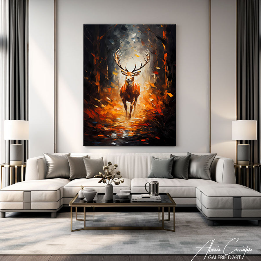 tableau peinture cerf – mise en situation