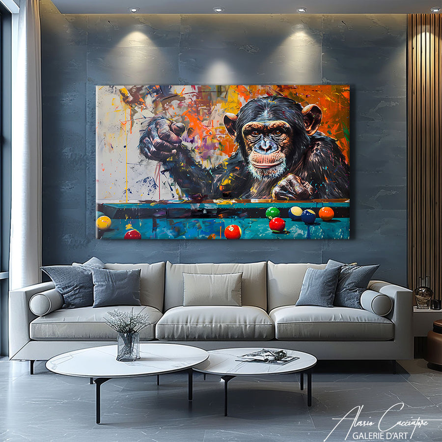 Tableau Singe Billard – mise en situation