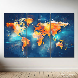 Tableau Triptyque Carte du Monde