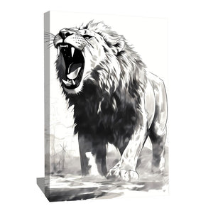 tableau lion noir et blanc