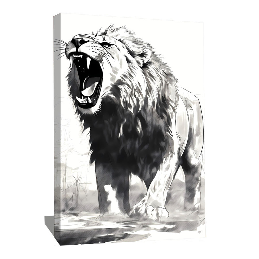 tableau lion noir et blanc