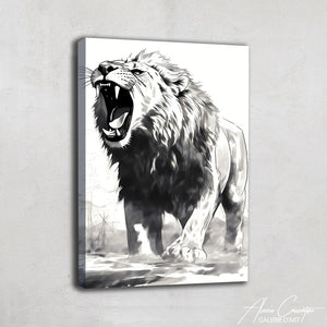 grand tableau lion noir et blanc