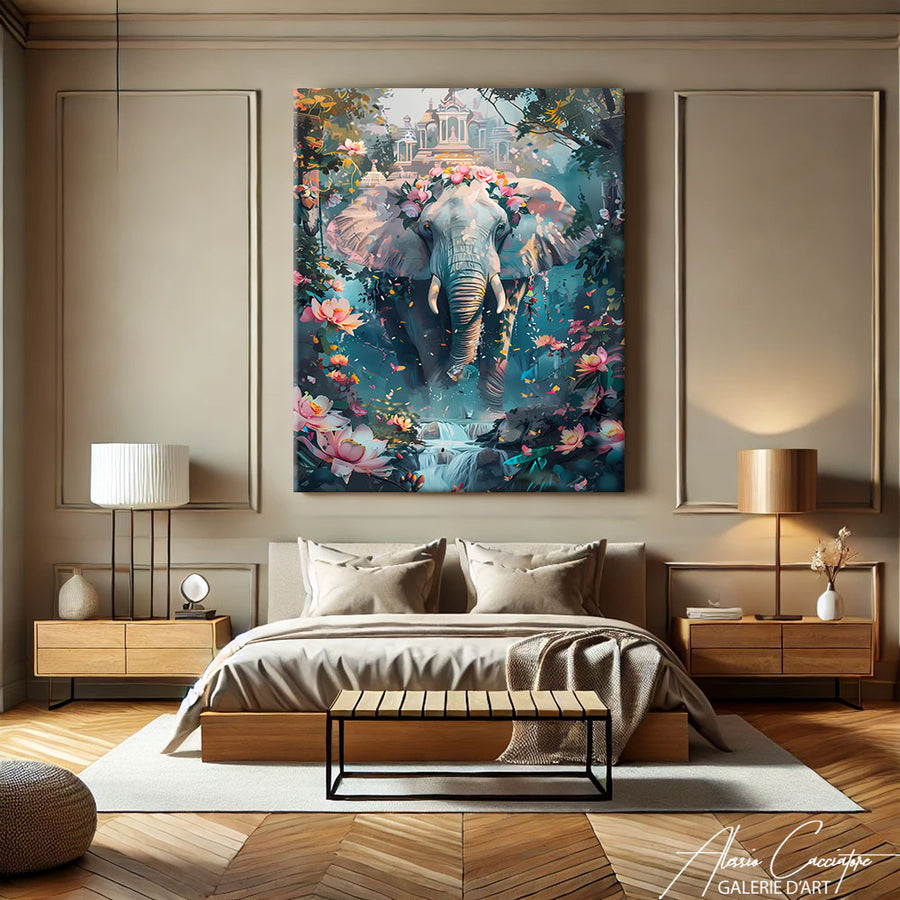 Tableau Éléphant avec Fleur – mise en situation