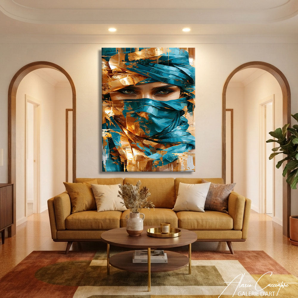Peinture Femme Voile Bleu