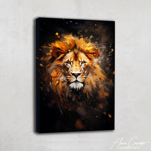 tableau lion noir et or