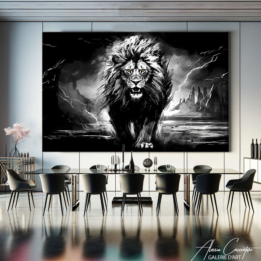 Tableau Toile Lion Noir Et Blanc – mise en situation