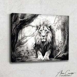 peinture lion noir et blanc