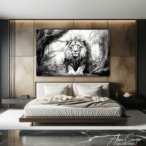 peinture lion noir et blanc