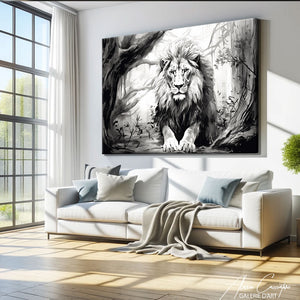 peinture lion noir et blanc