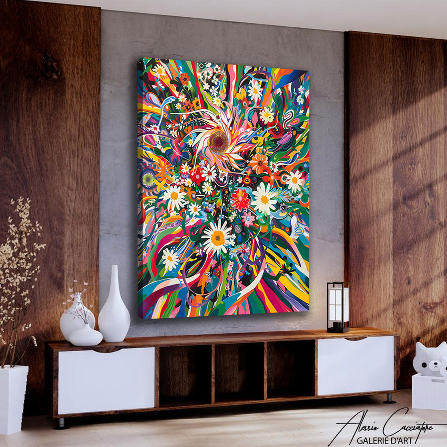 Tableau Fleurs Contemporain – mise en situation