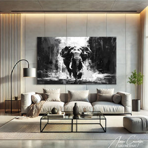 tableau éléphant noir et blanc