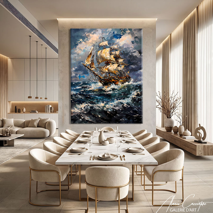 TABLEAU PEINTURE MER BATEAU – mise en situation