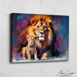 tableau lion et lionceau