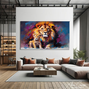 tableau lion et lionceau