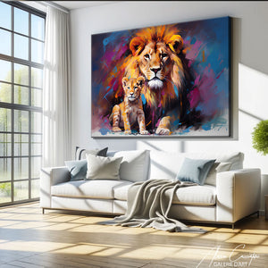 tableau lion coloré