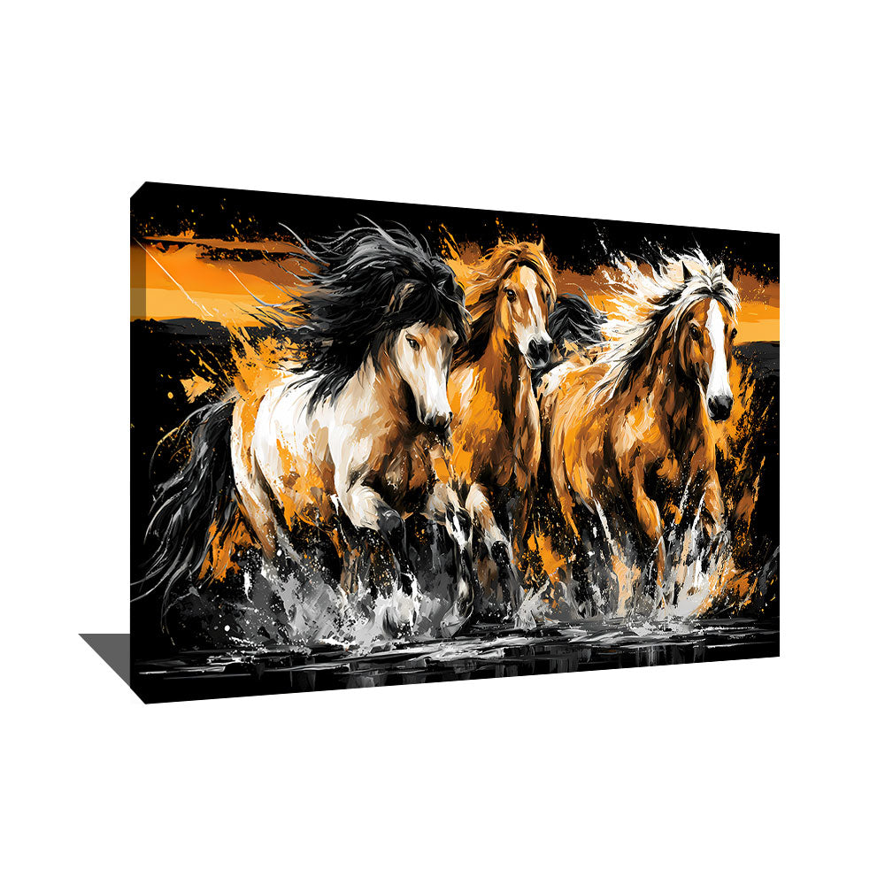 TABLEAUX CHEVAUX NOIR ET OR