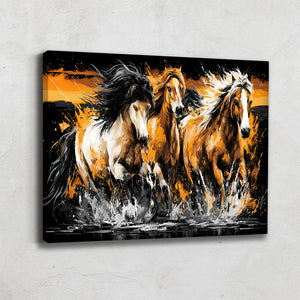 TABLEAUX CHEVAUX NOIR ET OR