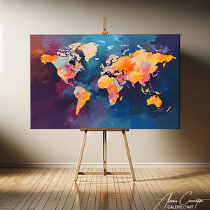 tableau carte du monde bleu