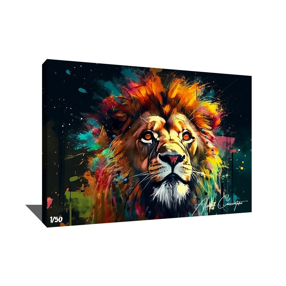 peinture lion multicolore