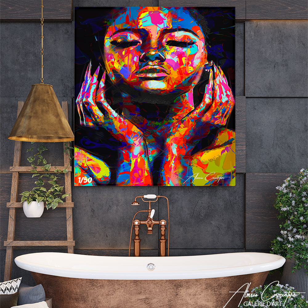 tableau femme africaine multicolore