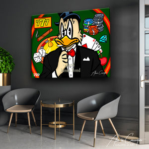tableau picsou pop art alessio cacciatore | Picsou sur un fond de casino | James bond art | Picsou smoking | Picsou qui fume une cigarette james bond